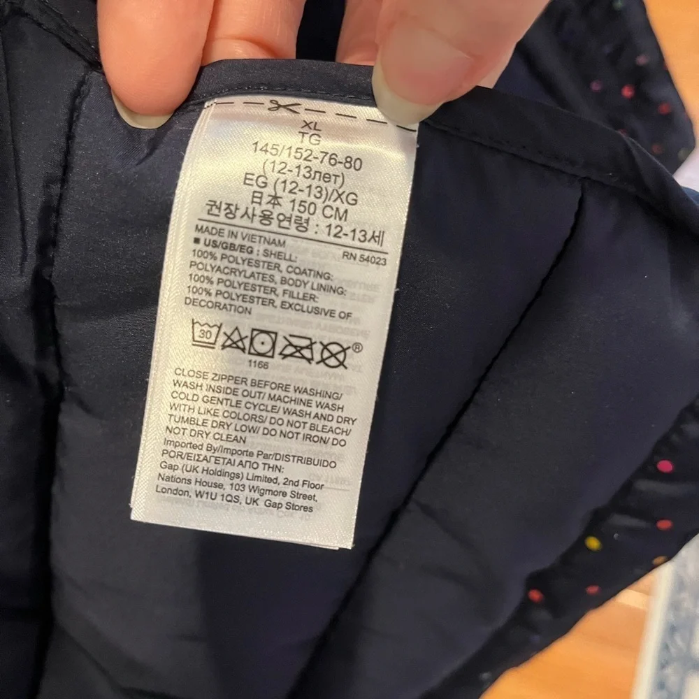 Girls navy puffer vest by Gap, Size XL